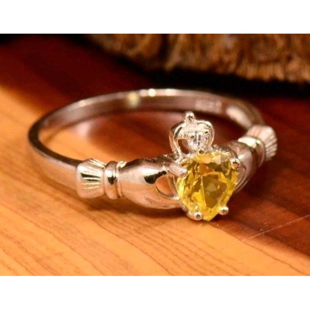 Traditional Irish Claddagh Wedding Ring, Sterling Silver, Topaz And Zirconia 8.5